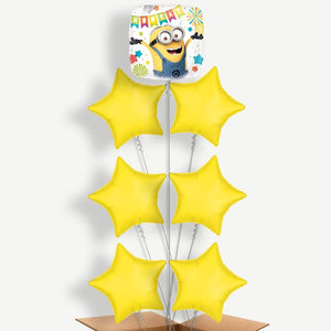 Hooray Minion 7 Balloon Arrangement Inflated with Helium