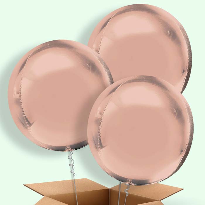 Trio of Rose Gold Orbz Helium Balloons - Trio of Balloons | Party Save Smile