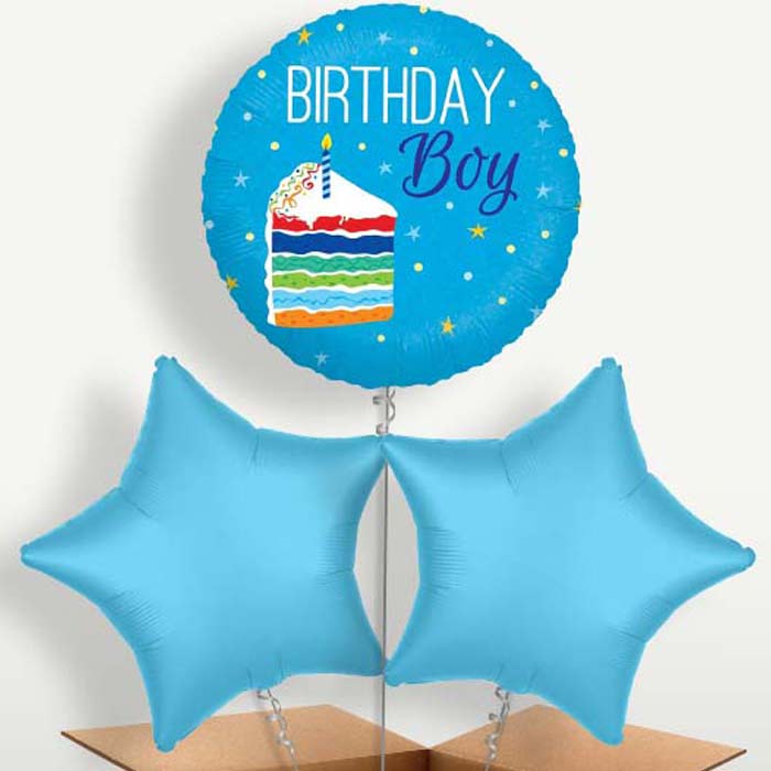 Birthday Boy Cake Blue Bunch of Balloons inflated with Helium | Party Save Smile