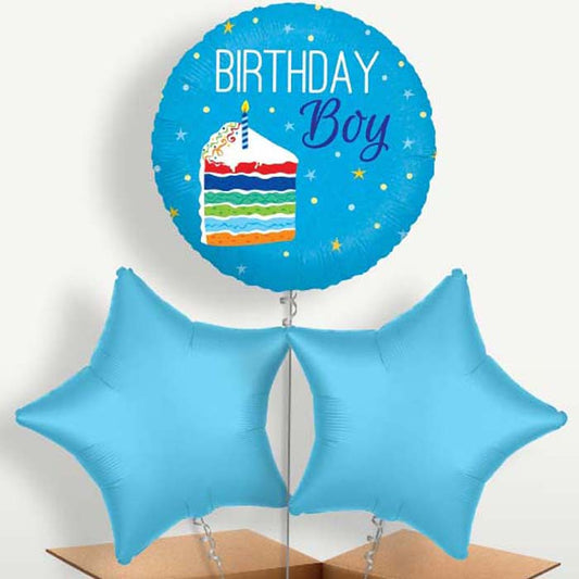 Birthday Boy Cake Blue Bunch of Balloons inflated with Helium | Party Save Smile