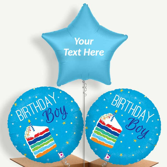 Personalisable Birthday Boy Cake Blue Helium Balloons | Party Save Smile