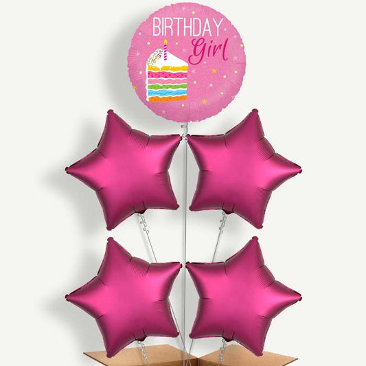 Birthday Girl Cake Pink Helium Cluster Balloons | Party Save Smile