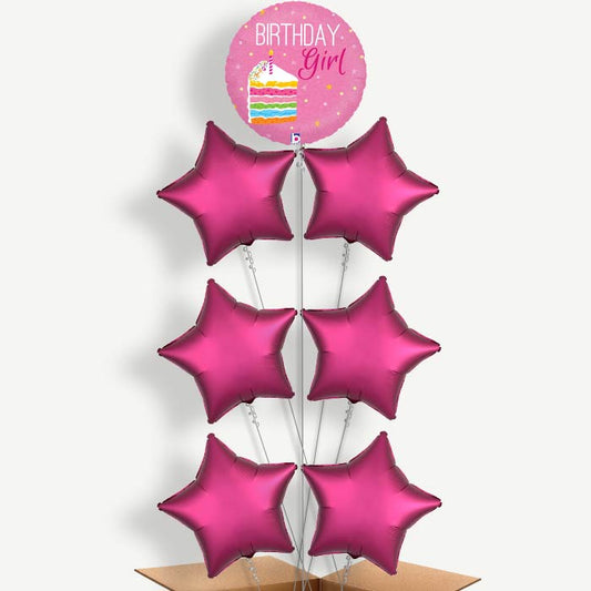 Birthday Girl Cake Pink Helium Balloon Arrangement | Party Save Smile