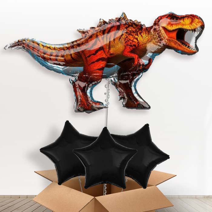 Jurassic World T-Rex Helium Balloon in a Box - with 3 Plain Balloons | Party Save Smile