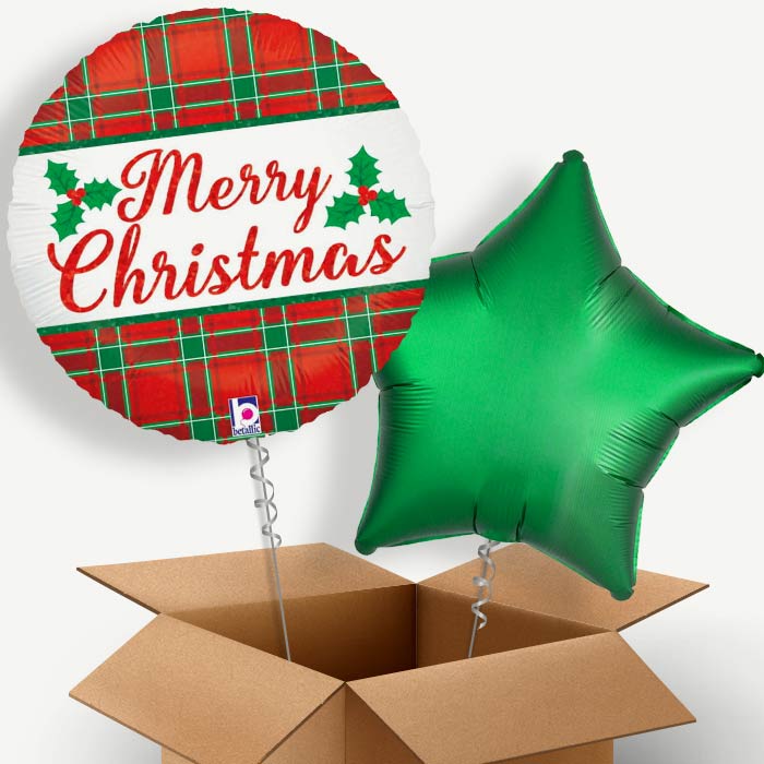 Plaid Merry Christmas Helium Balloon Couple | Party Save Smile