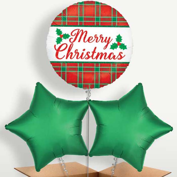 Plaid Merry Christmas Trio Balloon Bunch | Party Save Smile