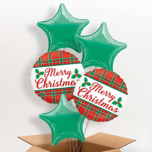 Plaid Merry Christmas Helium Balloon in a Box