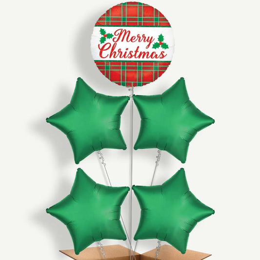Plaid Merry Christmas Helium Cluster Balloons | Party Save Smile