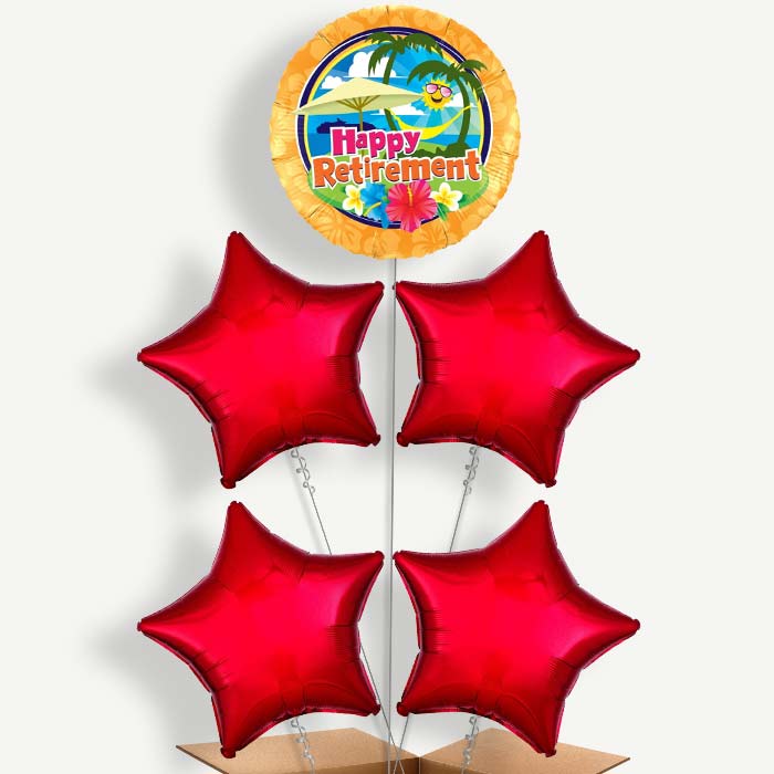 Happy Retirement Tropical Beach Helium Cluster Balloons | Party Save Smile