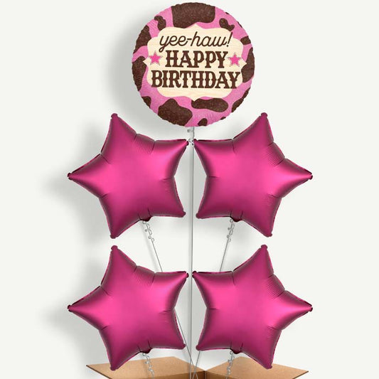 Cowgirl Yee Haw Birthday Helium Cluster Balloons | Party Save Smile