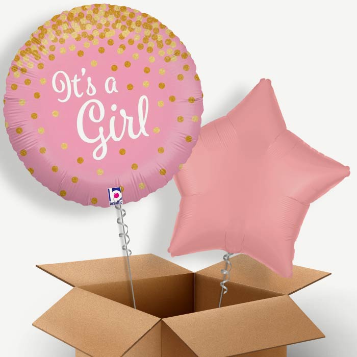 New Baby Pink Confetti Helium Balloon Pair | Party Save Smile