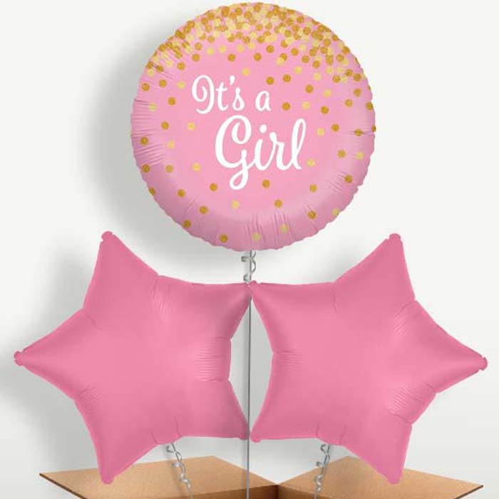New Baby Pink Confetti Balloon Bunch inflated with Helium | Party Save Smile
