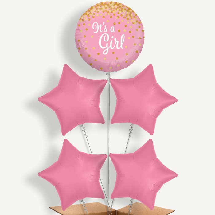 New Baby Pink Confetti Balloon Cluster Inflated with Helium | Party Save Smile