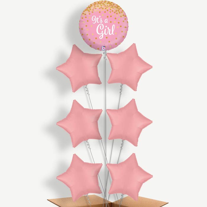 New Baby Pink Confetti Helium Balloon Arrangement | Party Save Smile