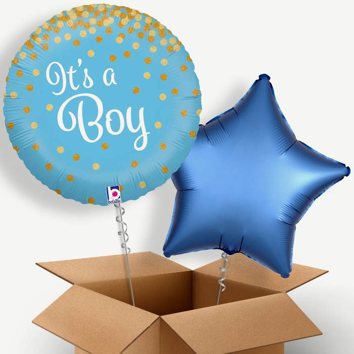 New Baby (Blue Confetti) Helium Balloon Pair | Party Save Smile