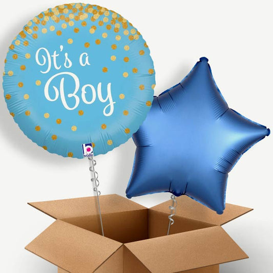 New Baby (Blue Confetti) Helium Balloon Pair | Party Save Smile