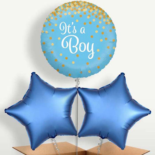 New Baby Blue Confetti Balloon Bunch inflated with Helium | Party Save Smile