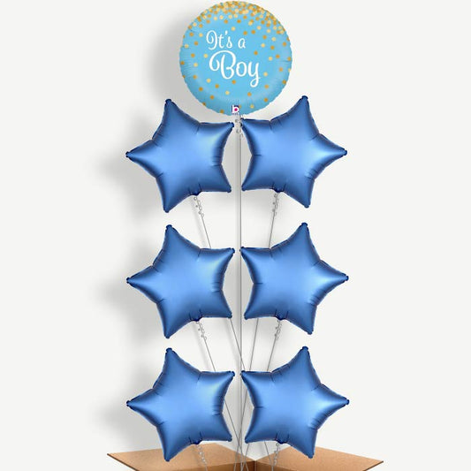 New Baby Blue Confetti Helium Balloon Arrangement | Party Save Smile