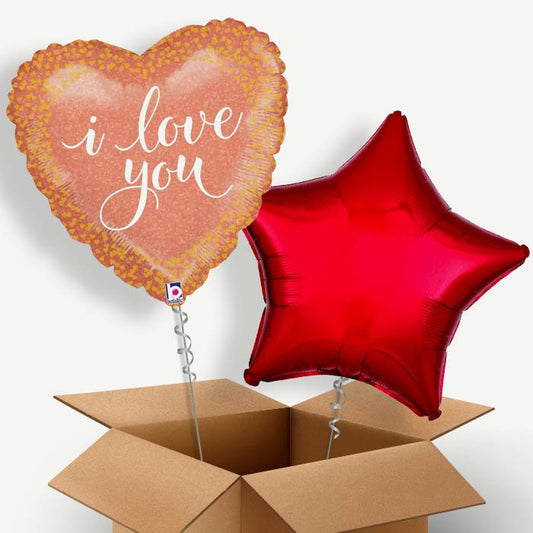 I Love You (Rose Gold) Helium Balloon Pair | Party Save Smile