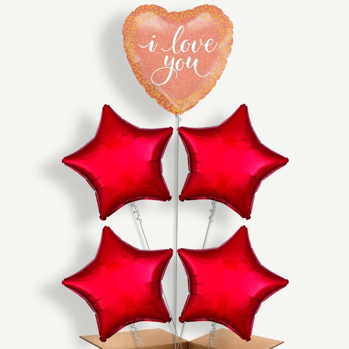 I Love You Rose Gold Balloon Clusters Inflated with Helium | Party Save Smile