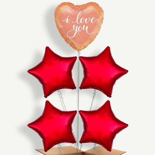 I Love You Rose Gold Balloon Clusters Inflated with Helium | Party Save Smile