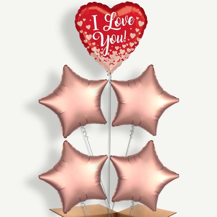 I Love You (Rose Gold Hearts) Helium Cluster Balloons | Party Save Smile
