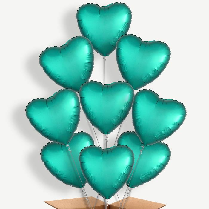 Jade Green Satin Heart Helium Balloon Bundle | Party Save Smile