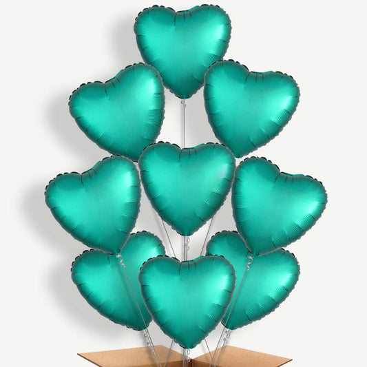 Jade Green Satin Heart Helium Balloon Bundle | Party Save Smile