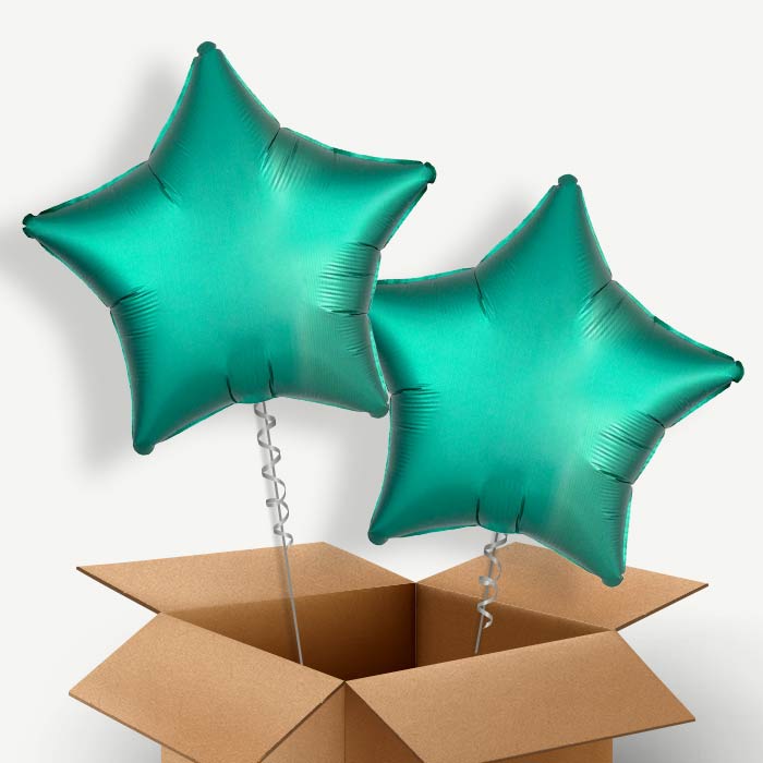 Jade Green Satin Star Helium Balloon Pair | Party Save Smile