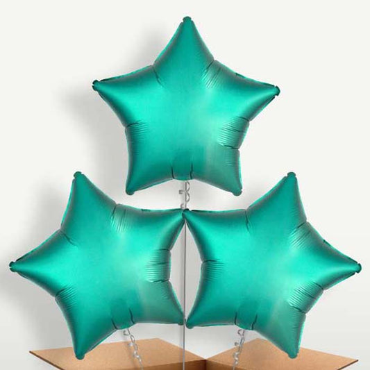 Jade Green Satin Star Balloon Bunches inflated with Helium | Party Save Smile