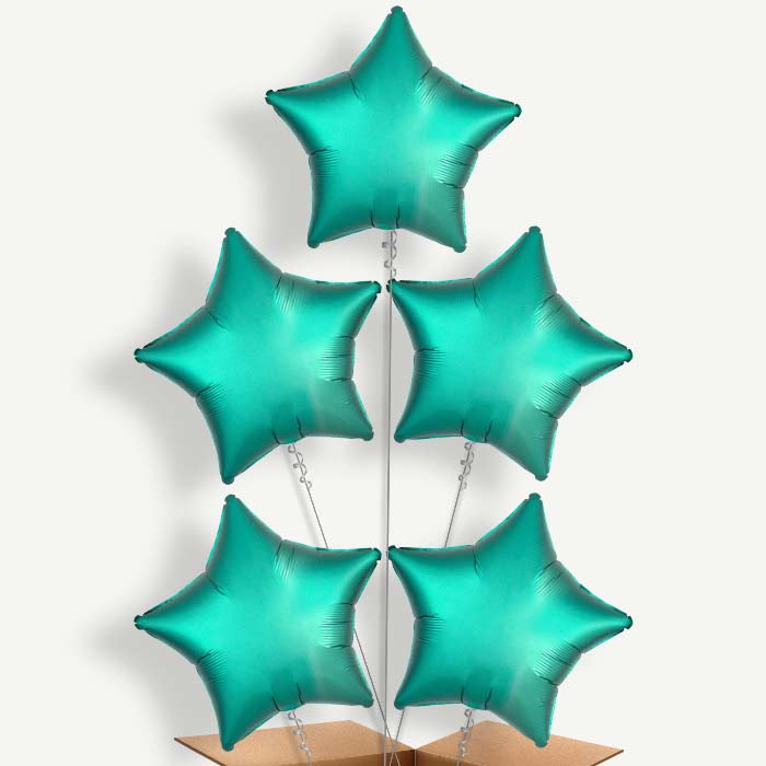 Jade Green Satin Star Balloon Clusters Inflated with Helium | Party Save Smile
