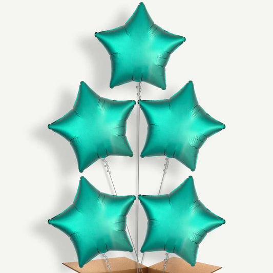 Jade Green Satin Star Balloon Clusters Inflated with Helium | Party Save Smile