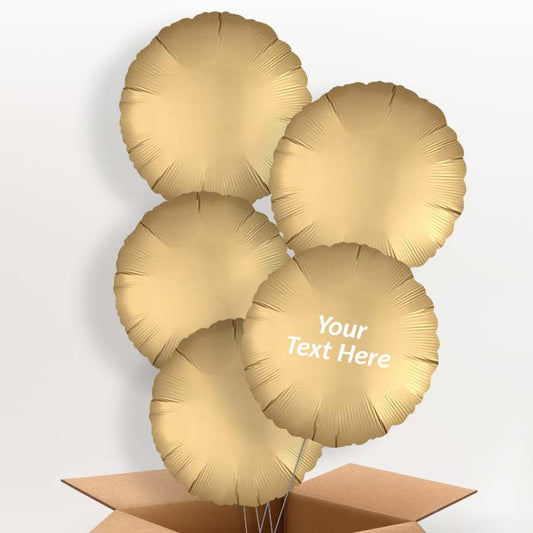 Satin Gold Circle Helium Balloons in a Box - 5 Balloon | Party Save Smile