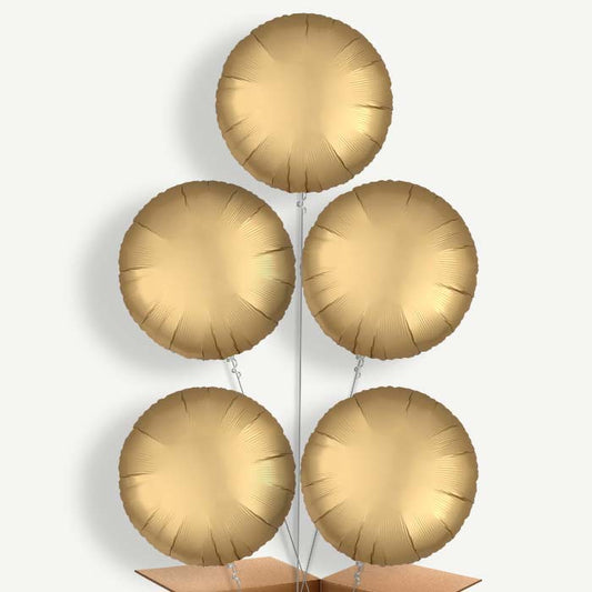 Satin Gold Circle Helium Balloon Cluster  | Party Save Smile