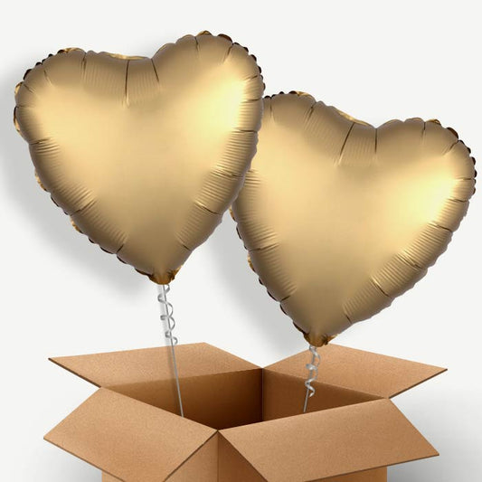 Satin Gold Heart Helium Balloon Couple | Party Save Smile