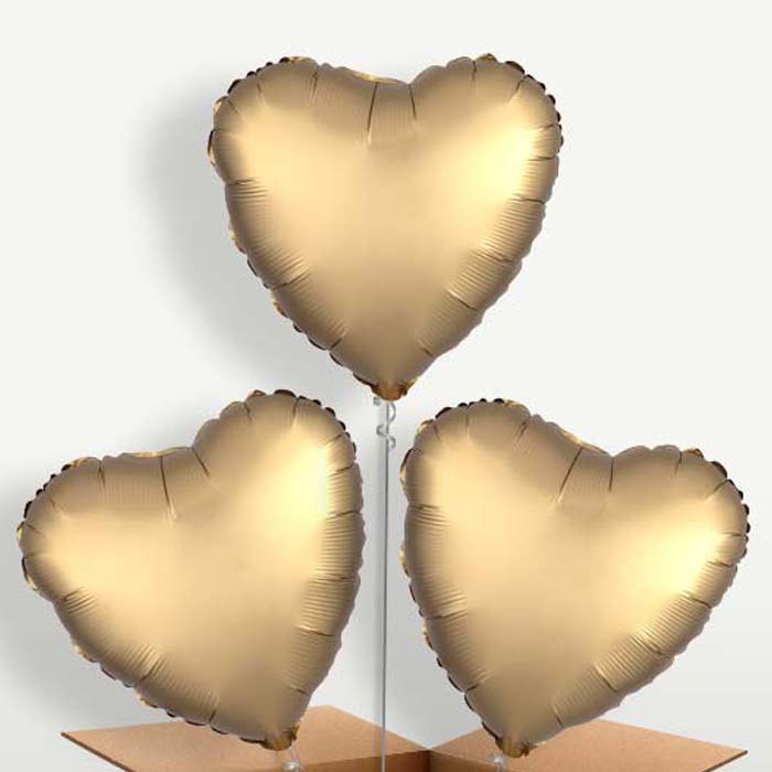 Satin Gold Heart Helium Bunch of Balloons | Party Save Smile