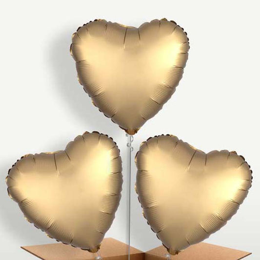 Satin Gold Heart Helium Bunch of Balloons | Party Save Smile