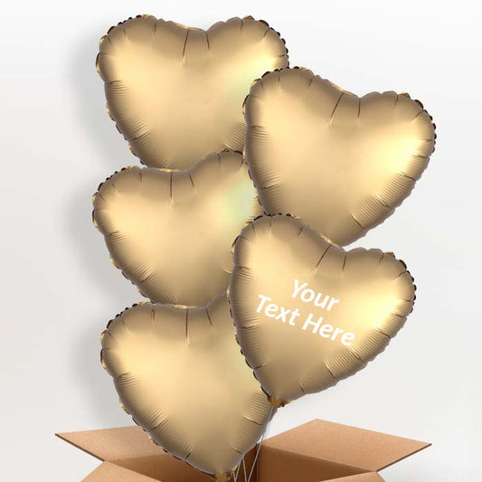 Satin Gold Heart Helium Balloons in a Box - 5 Balloon | Party Save Smile