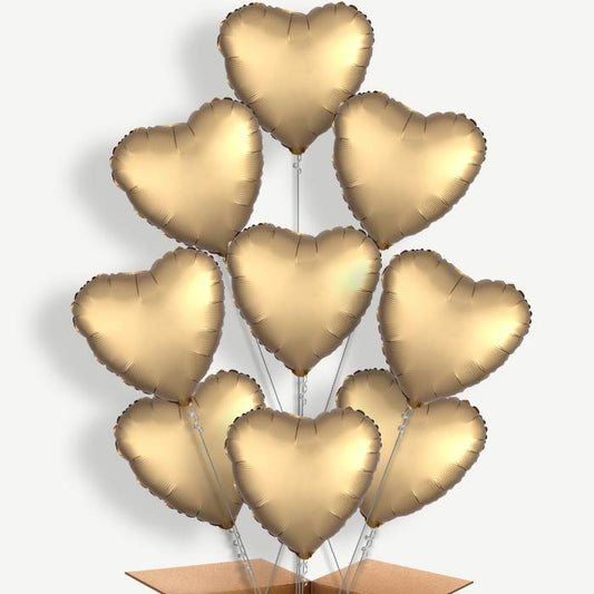Satin Gold Heart Helium Balloon Bundle | Party Save Smile
