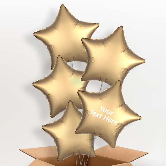 Satin Gold Star Helium Balloons in a Box - 5 Balloon | Party Save Smile