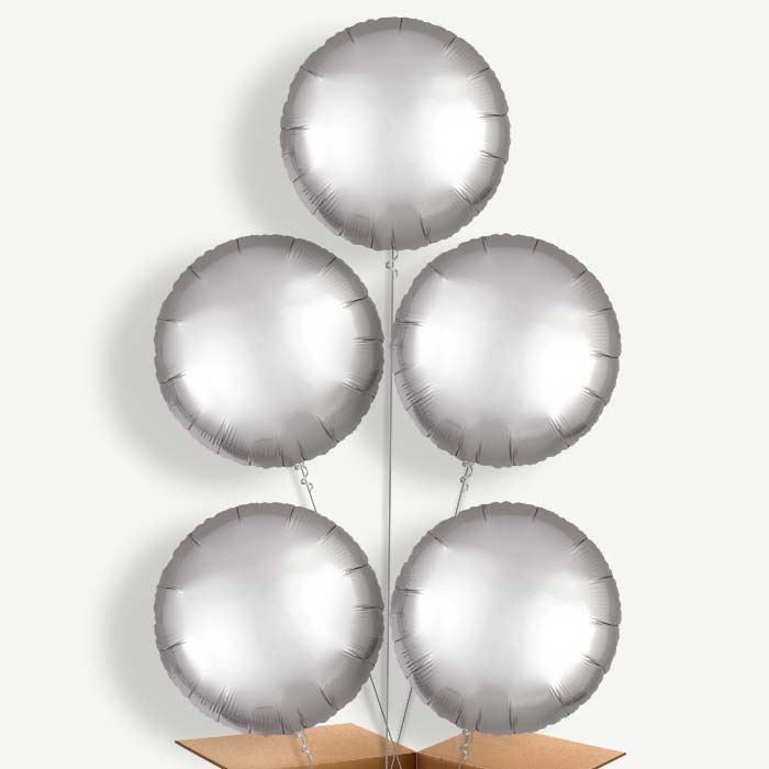 Platinum Grey Circle Helium Cluster Balloons | Party Save Smile