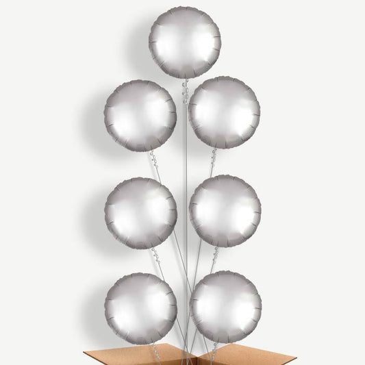 Platinum Grey Circle Helium Balloon Arrangement | Party Save Smile