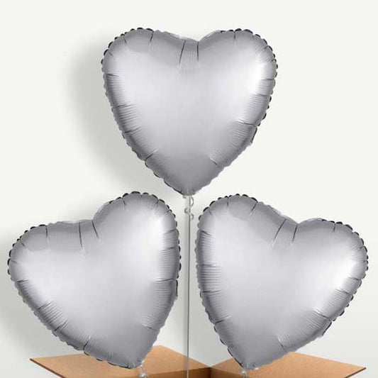 Platinum Grey Heart Trio Balloon Bunch | Party Save Smile