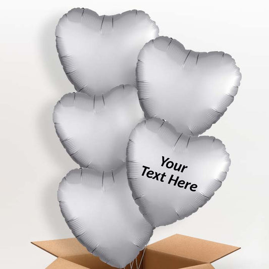 Platinum Grey Heart Helium Balloons in a Box - 5 Balloon | Party Save Smile