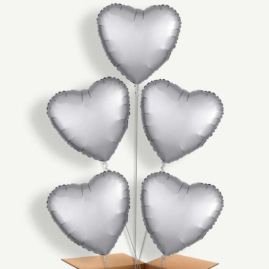 Platinum Grey Heart Helium Cluster Balloons | Party Save Smile