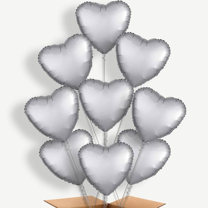 Platinum Grey Heart Helium Balloon Bundle | Party Save Smile