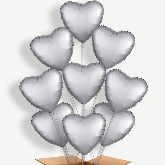 Platinum Grey Heart Helium Balloon Bundle | Party Save Smile