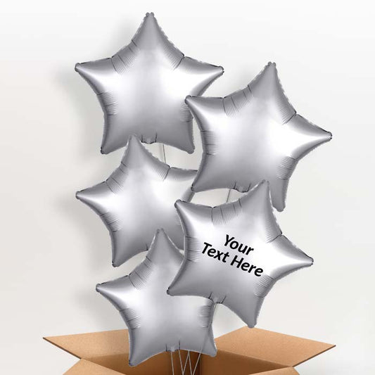 Platinum Grey Star Helium Balloons in a Box - 5 Balloon | Party Save Smile