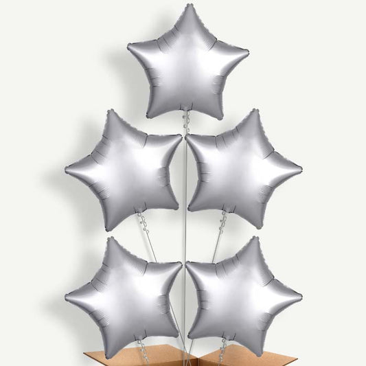 Platinum Grey Star Balloon Cluster Inflated with Helium | Party Save Smile