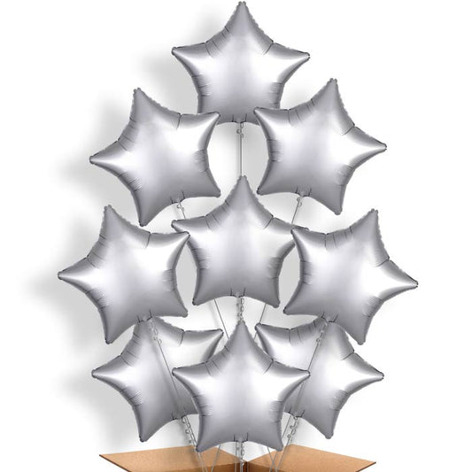 Platinum Grey Star Balloon Bundle Inflated with Helium | Party Save Smile